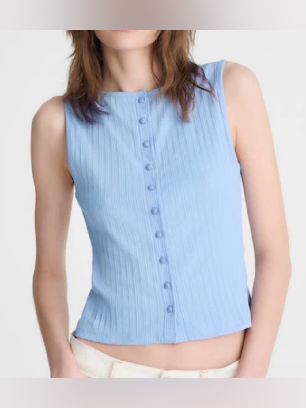 Madewell ribbed crewneck shell top featuring a button-down front size S